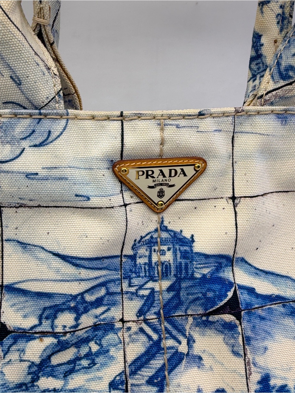 Authentic Prada Canapa Azulejos Large Canvas Tote bag - Picture 16 of 16